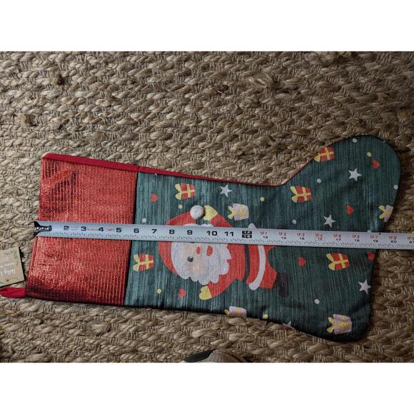 New Santa Christmas Stocking Green Red Shimmer Holiday Holly Lane 20" - Picture 8 of 10